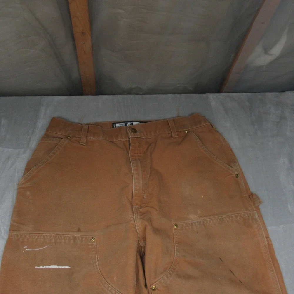 Carhartt Pants Mens 33x29 Brown‎ Canvas Duck Loose Fit Double Knee Work USA READ
